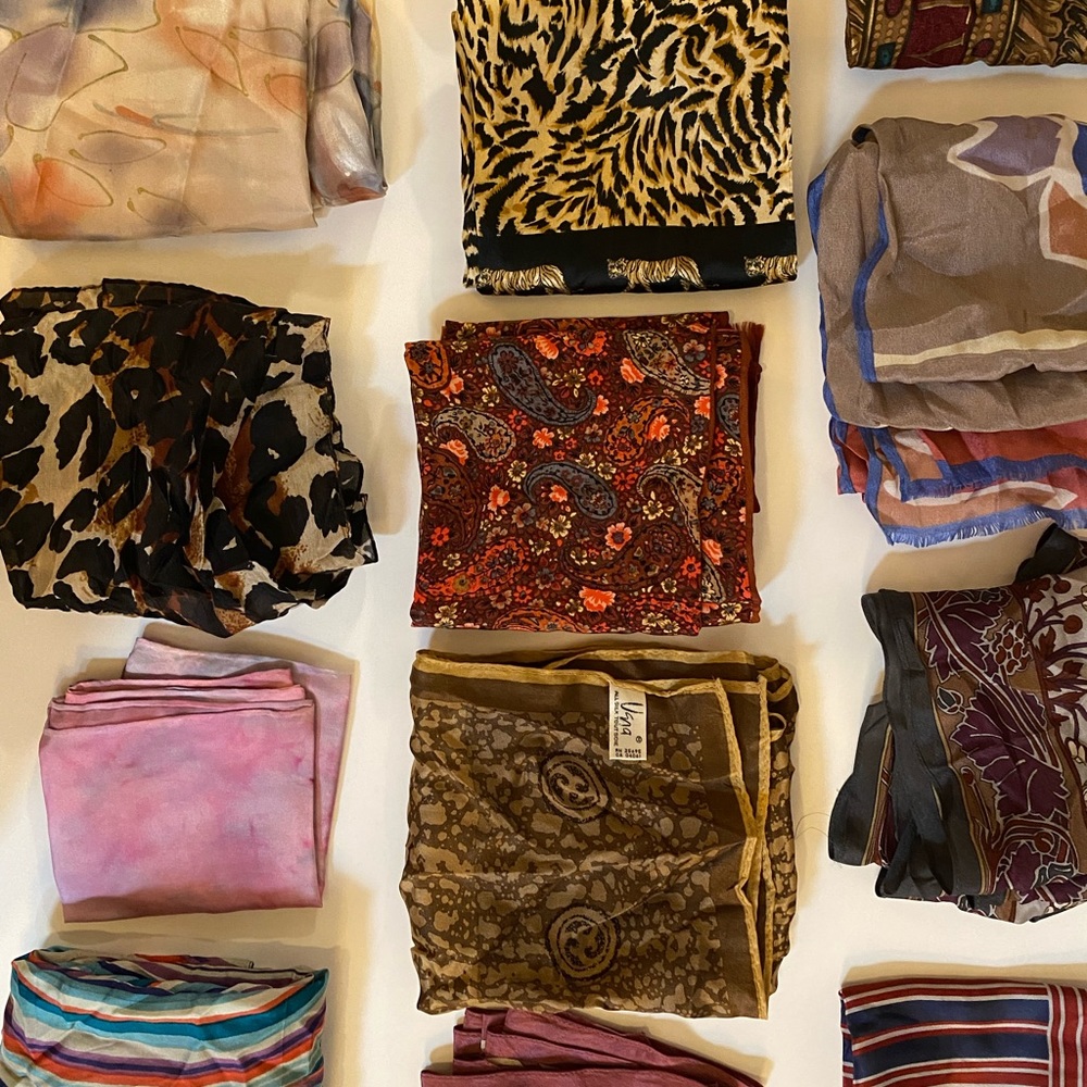 Lot of 14 long vintage silk scarves